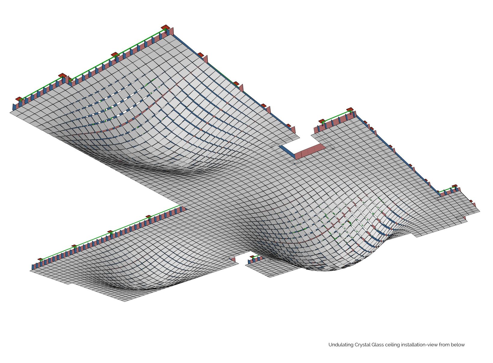 Model of the undulating ceiling surface, gridded into panels