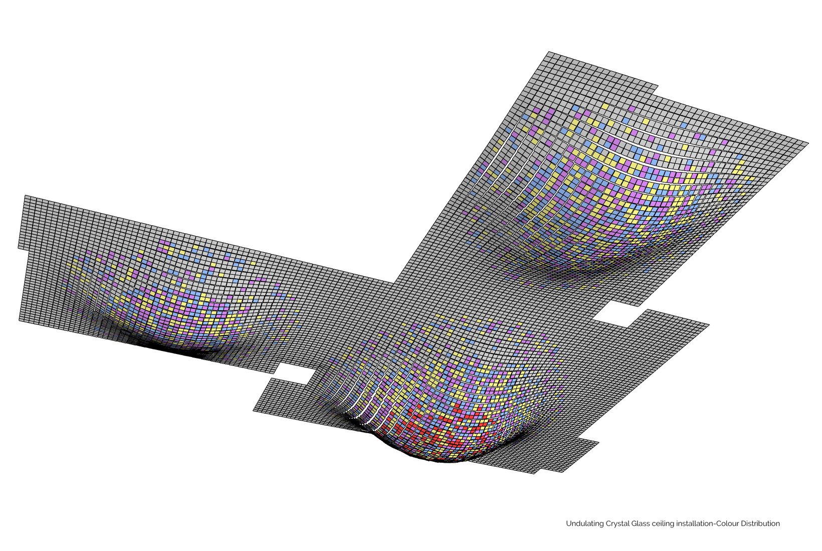 Model of the ceiling showing the distribution of coloured crystal glass pieces