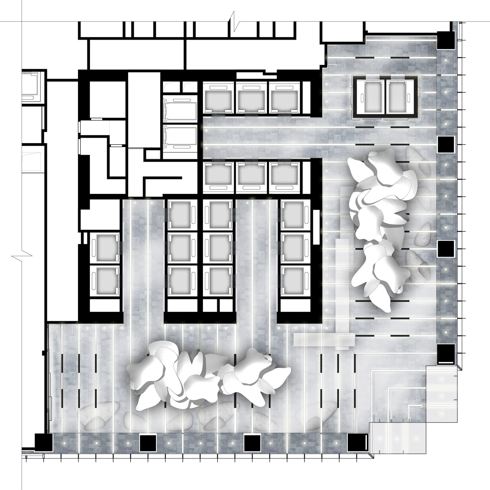 Reflected ceiling plan showing the cloud forms above the lobby