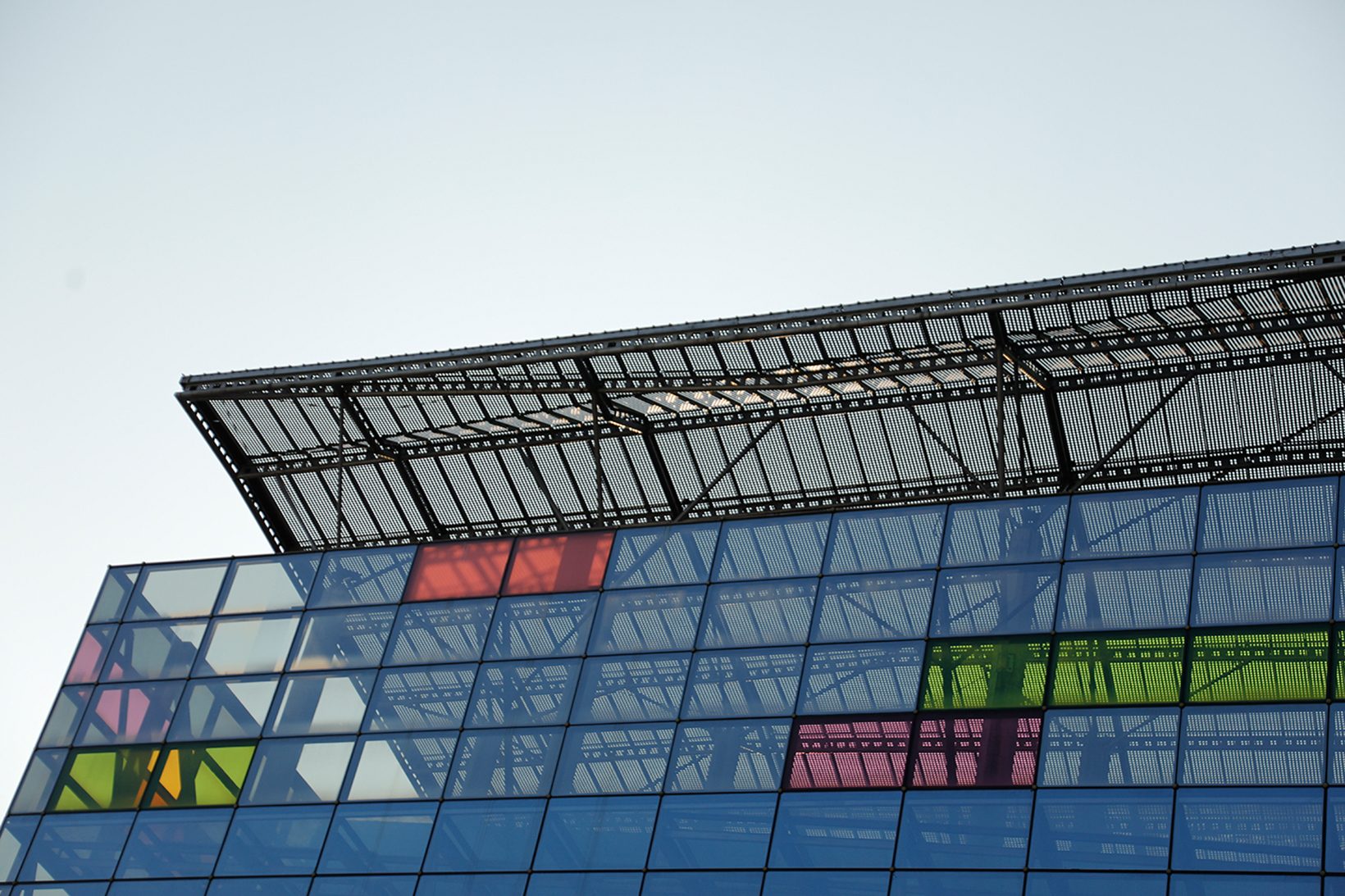 The commercial centre’s roof canopy over coloured glass